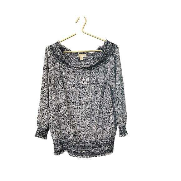 Michael Kors Navy & White Off‑Shoulder Top XL – Smocked Waist, 3/4 Sleeves, EUC - Picture 3 of 7